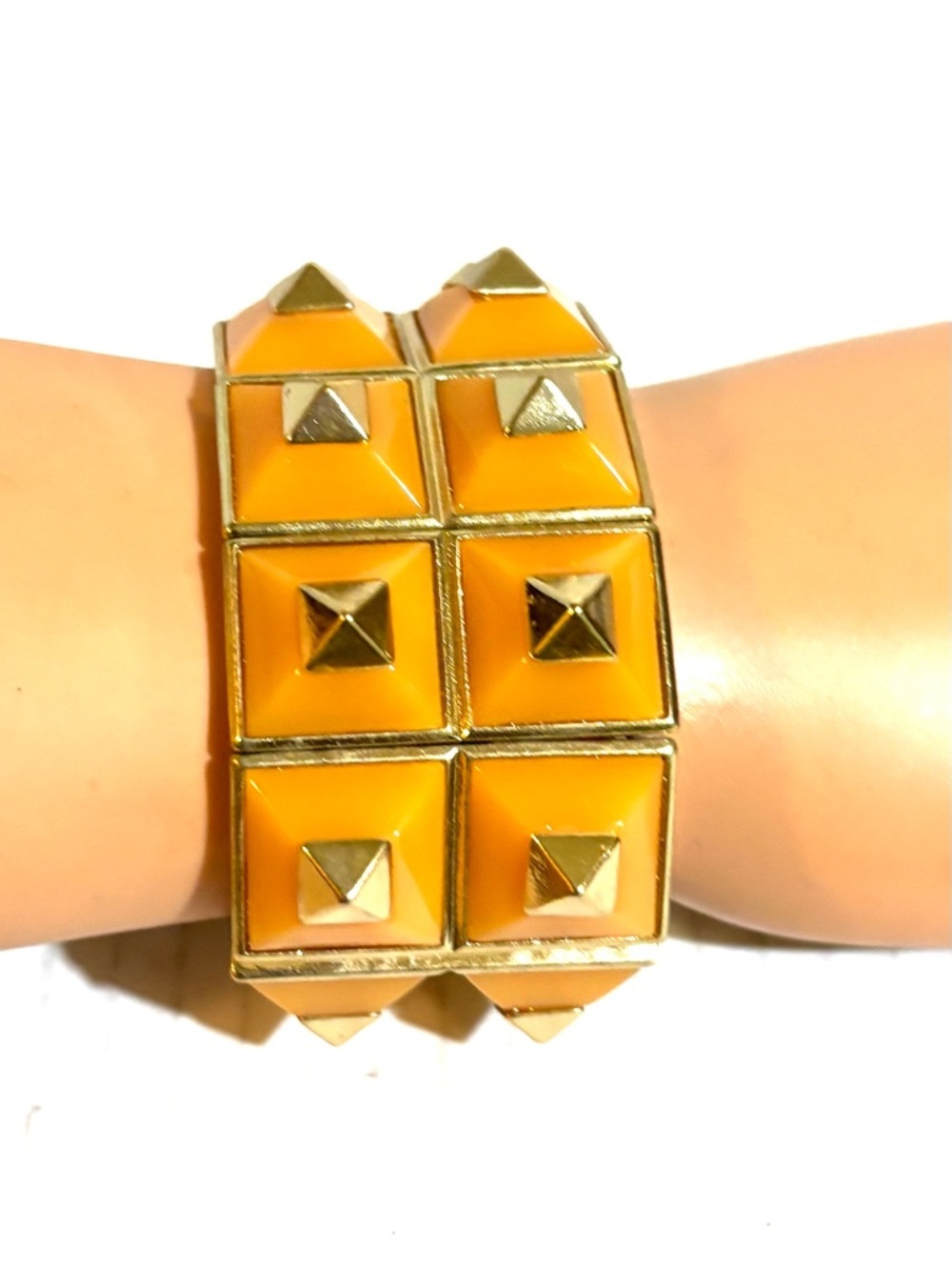 Gold-Tone Orange Pyramid Stretch Bracelet by